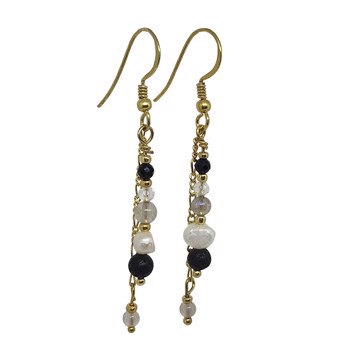 Risvig Jewelry Smukke forgyldte sølv øreringe med perler og sten i forskellige sorte nuancer